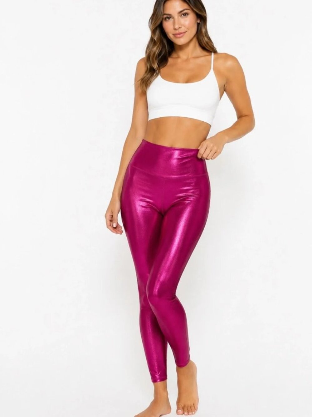 Fabletics Hot Pink Metallic High Rise Full Length Leggings XL NWT